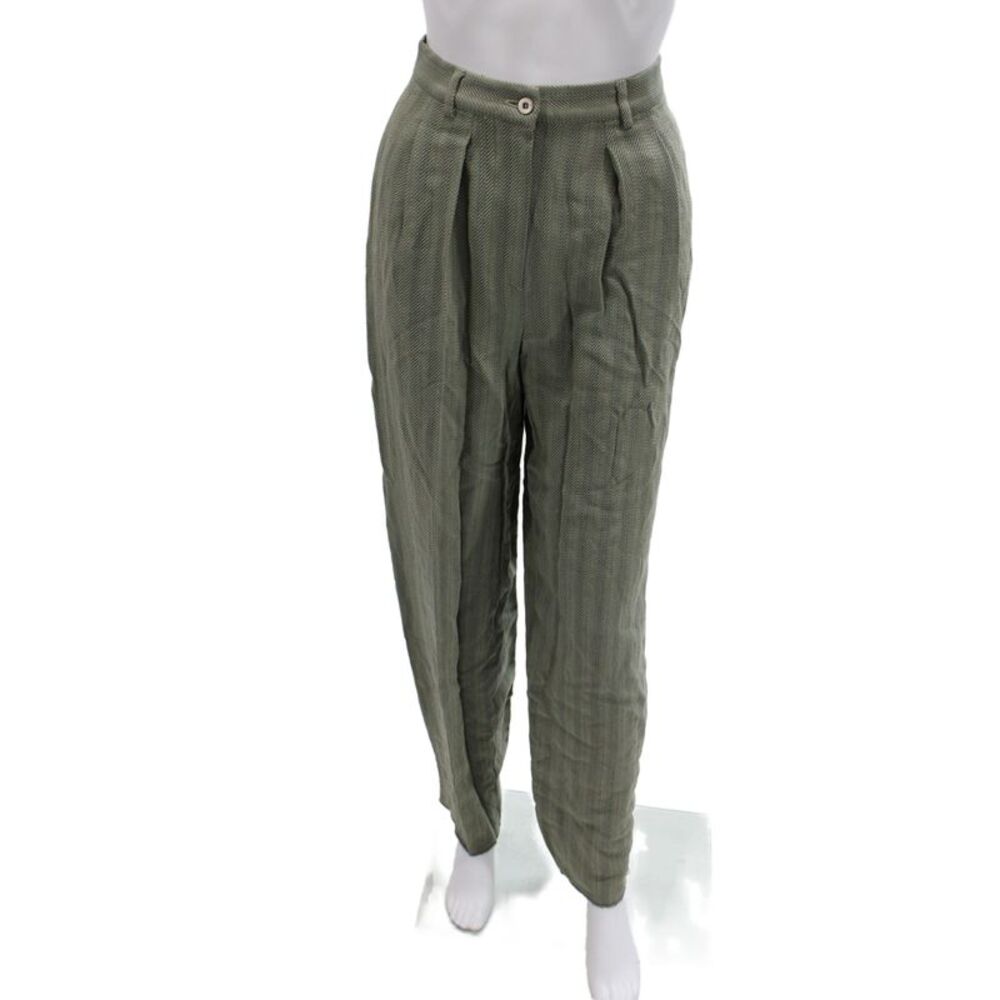 Giorgio Armani Women Green Herringbone Dress Pants Viscose Rayon Size 10